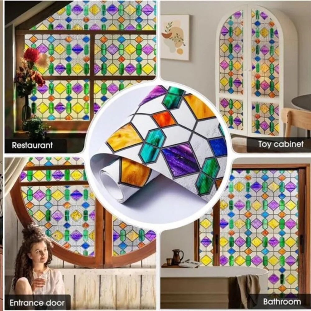 Window Privacy Film Stained Glass Peel and Stick, Rainbow, 16.9 x 39.4 inch